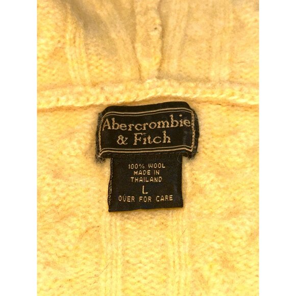 Abercrombie & Fitch Yellow Cable Knit Wool Hoodie Sweater Size Large - Picture 7 of 16